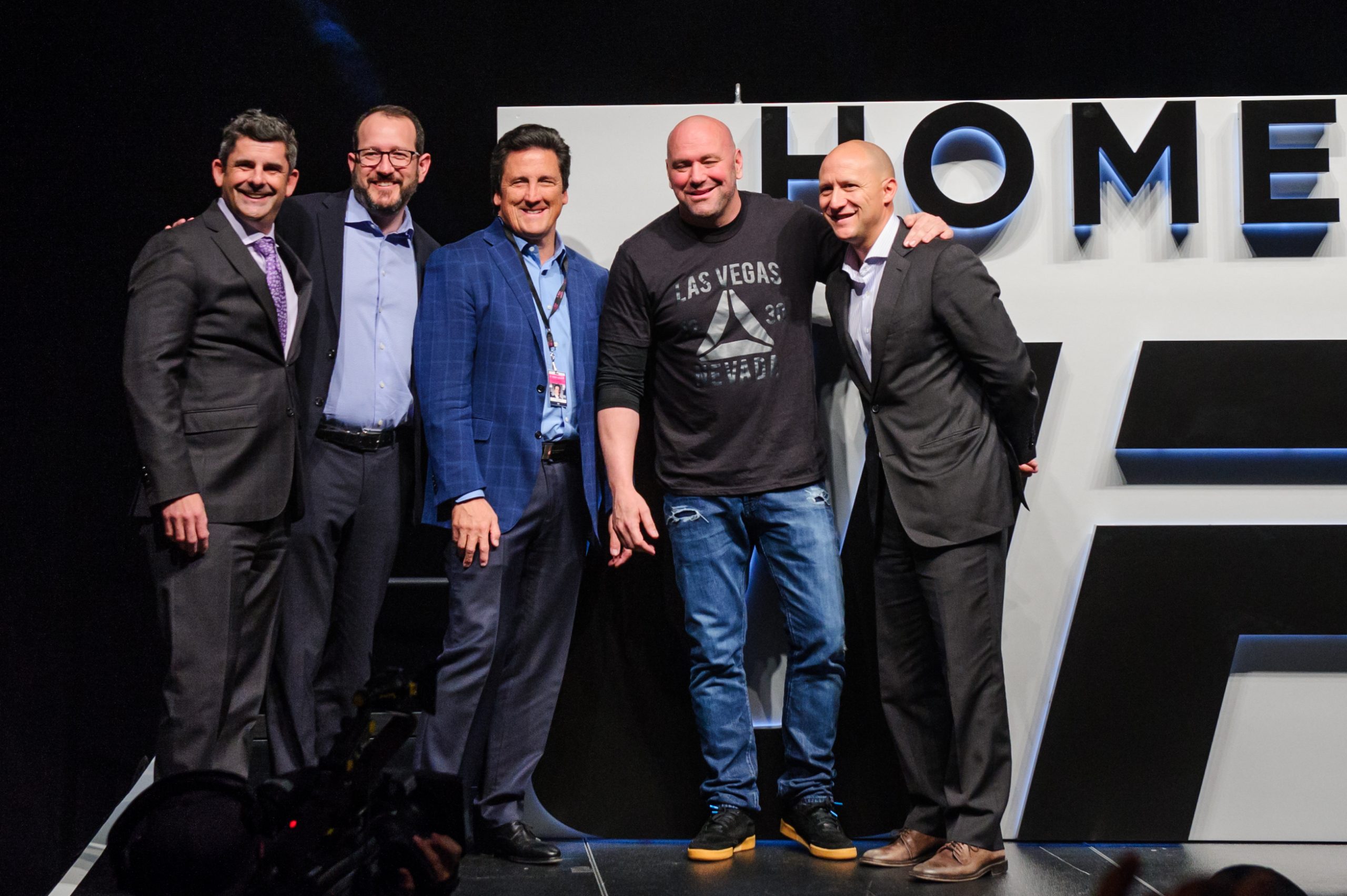 Rick Arpin, Sr. Vice President and Corporate Controller, MGM Resorts, International,  Dan Beckerman, President & CEO, Bill Hornbuckle, President of MGM Resorts International, AEG, Dana White, President of the Ultimate Fighting Championship (UFC), and Todd Goldstein Chief Revenue Officer, AEG