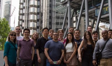 Risk management and insurance student group in front of Lloyds of London